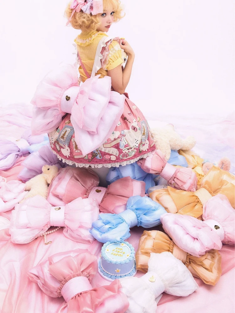 Sweetheart Girl Japanese Lovely Gauze Bow Backpack Fairy Lolita Bow Kawaii Two-dimensional Comic Show Sweet Cute Women's Bag