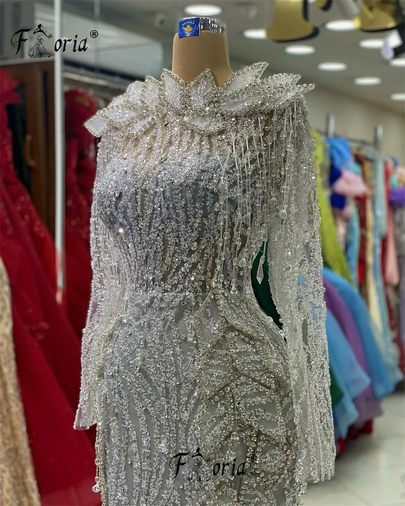 Couture-vestidos de noche con cuentas de cristal para mujer, vestidos de manga larga para celebridades, vestidos de fiesta de boda de Dubái, nuevo diseñador, 2024