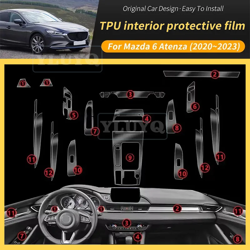

For Mazda 6 Atenza 2020-2023 TPU Protection Film Interior Sticker Transparent Center Console Navigator Gear Door Car Accessories