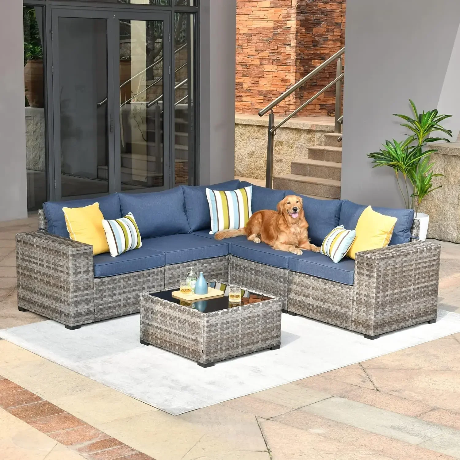 

Modular Patio Outdoor Sectional Furniture Set,6 Piece Wicker Conversation Sofa Set,Out Door Couch Set with Wide Arm