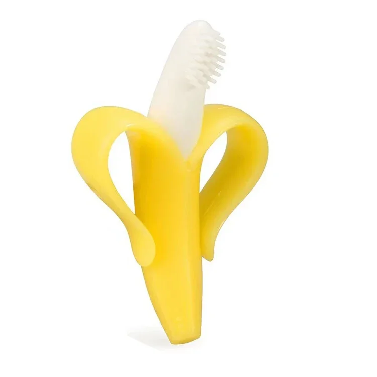 Hot Selling Banana Teether Toothbrush Baby Teething Toys BPA  Soft Silicone Baby Teether