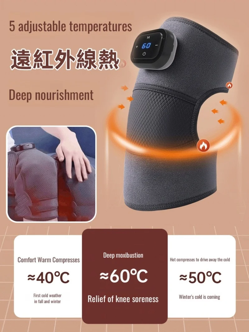 Absinto-Knee Massageador, Compressa Quente Cuidados Dispositivo, Massagem Vibração, Quente e Leve, 3 Velocidade