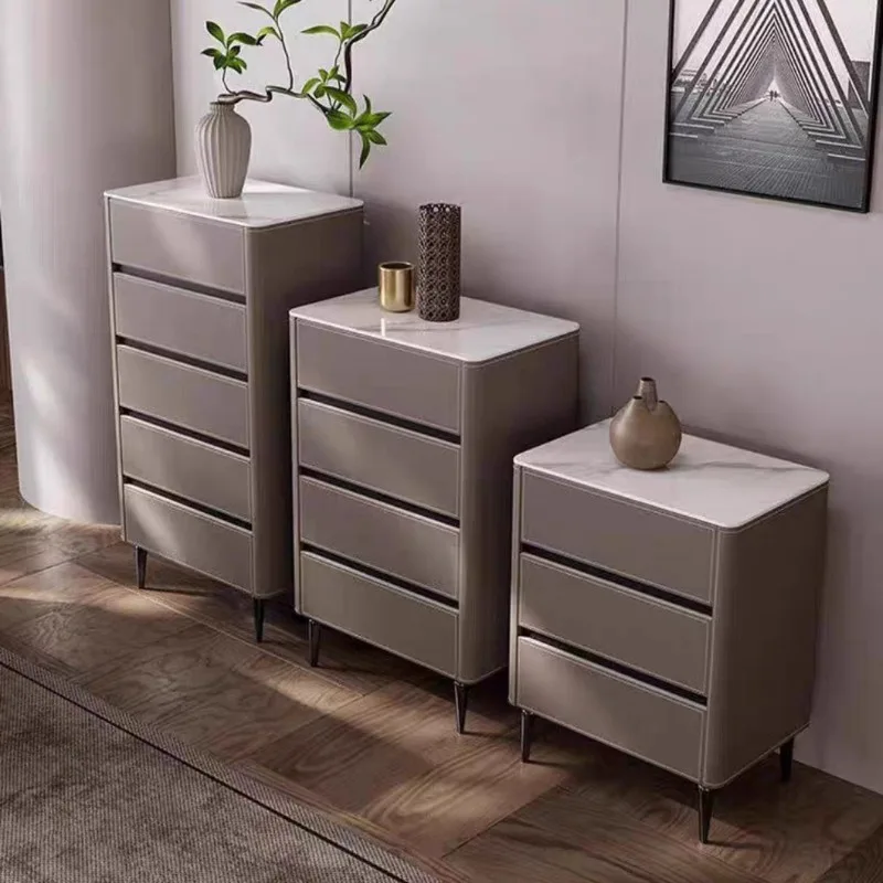 Italian minimalist designer saddle leather chest modern living room side cabinet three four five chest bedroom storage locker