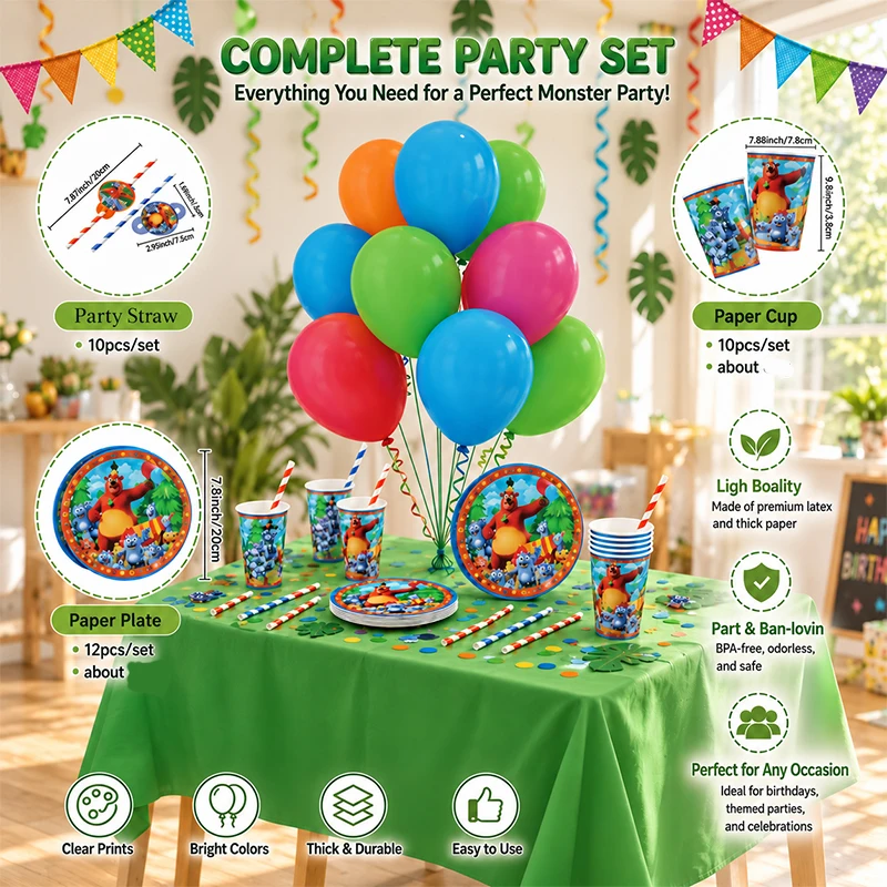 Grizzy and Lemmings Birthday Party Theme Disposable Tableware Set Graduation Ceremony Table Gathering Activities Straw Paper Cup