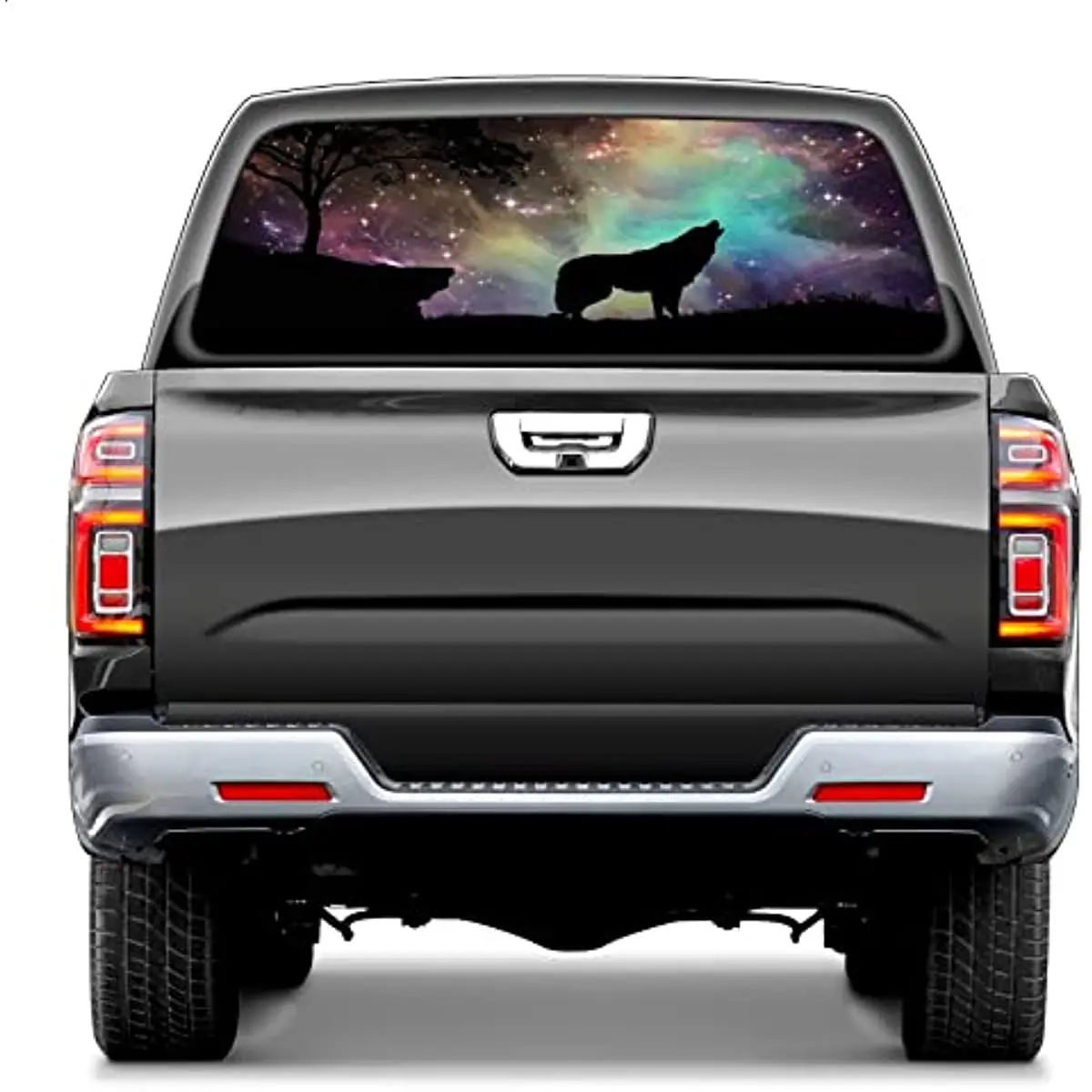 Kpoybiay Star Wolf Truck Rear Window Decal Tint Perforated Vinyl Graphic,Car Back Window Sticker,Animal Panel Decals Truck SUV V