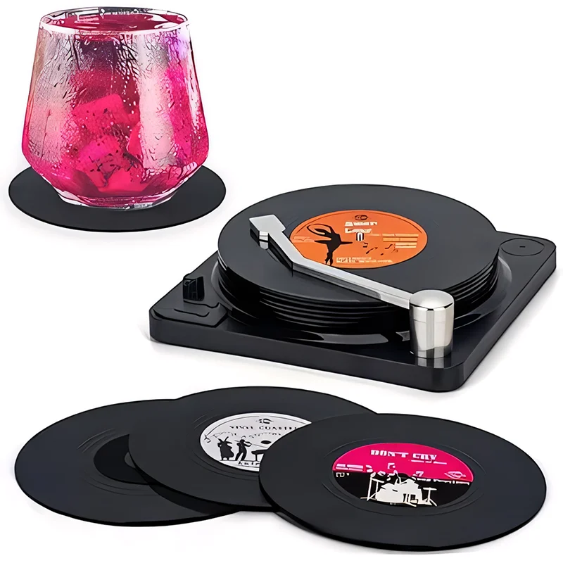 Record Coasters for Drinks Absorbent, Novelty 6 Pieces Vinyl Disk Coasters Effective Protection of The Desktop to Prevent Damage