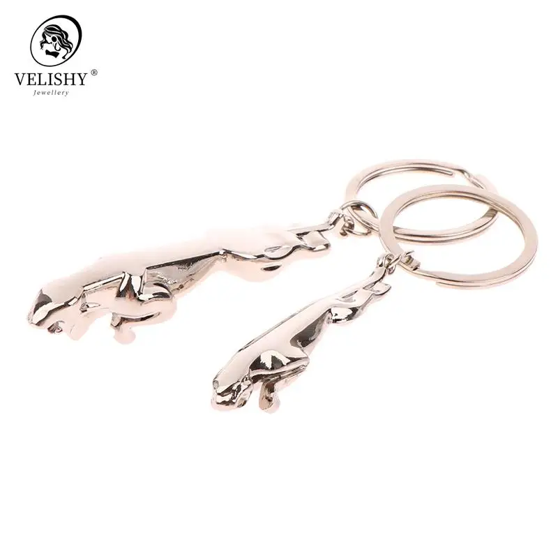 Classic Silver Color Stainless Steel Leopard Keychain Jaguar Car Keyrings Fine Bag Key Chains Two Types Creative Jewelry