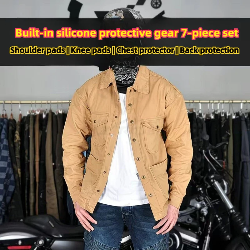 

Retro Motorcycle Shirt Four Seasons Windproof Anti Fall Motorcycles Jacket Riding Protective Equip