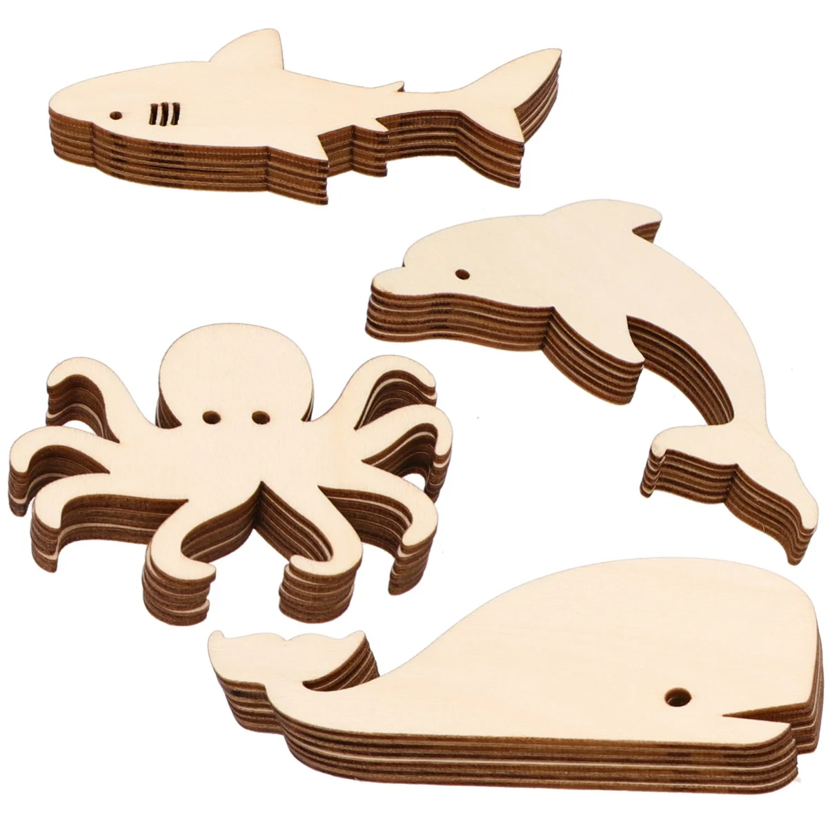 

24Pcs Marine Animals Wood Slices Ready to Decorate Wooden Button for DIY Scrapbooking Embellishments Octopus Whale Shark Dolphin