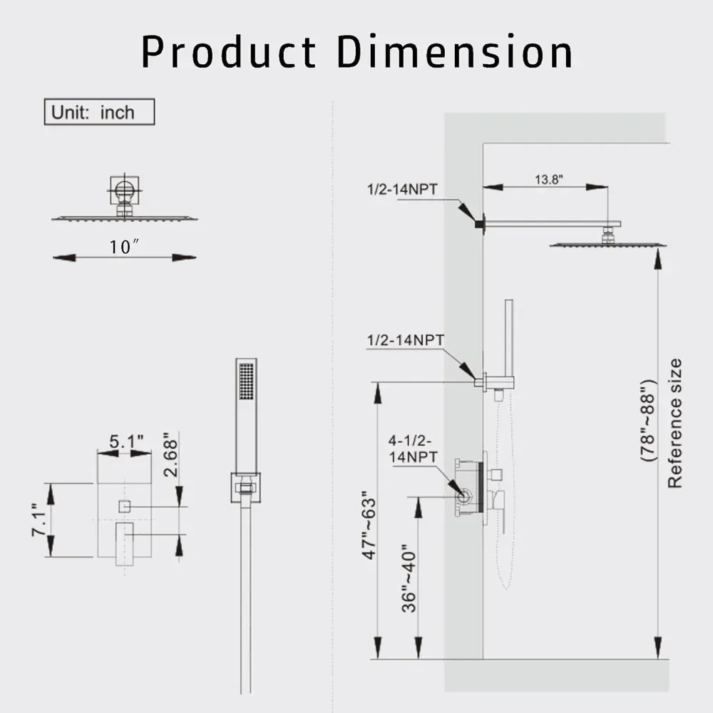 Shower Head Set, High-Pressure Rainfall Showerhead with Handheld Spray Combo, Shower Faucet Include Shower Valve and Trim Kit