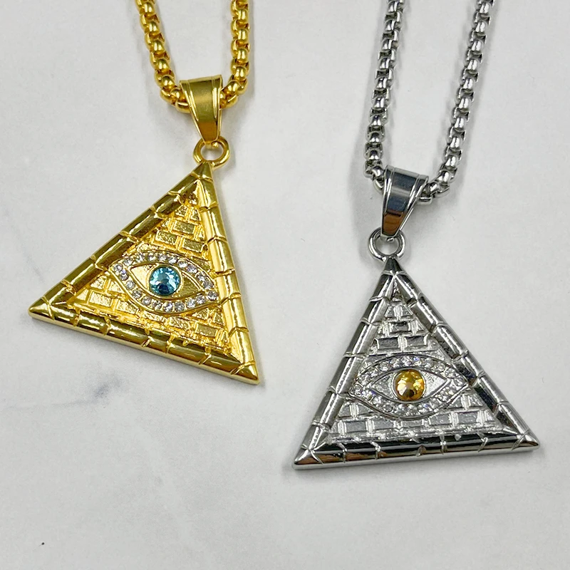Jewelry Triangle Pyramid Unique Design gold color Pendant Devil's Eye Retro Necklace Accessories women men Popular Day Gift