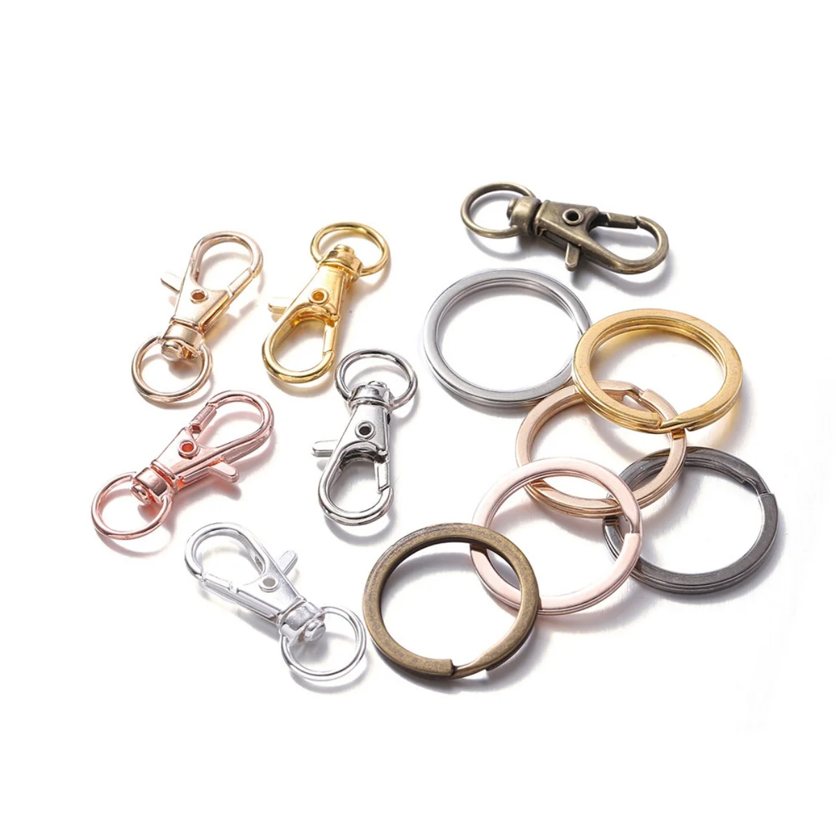 20Pcs Punk Swivel Clasps Set Lanyard Snap Hooks with Key Chain Rings Bag Belt Dog Chains Clip Hooks for DIY Necklace Supplies