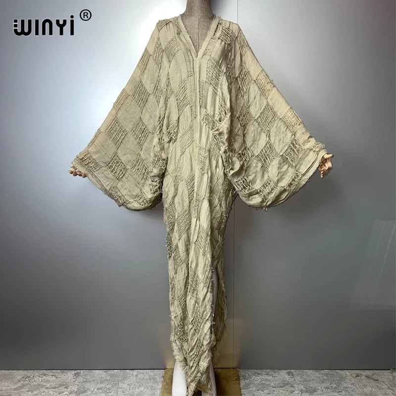 WINYI Fashion Kaftan Tie-Dye Make an Old Dress Summer V-Neck Beach Cover Up Dress Elegant Floor-Sweeping Evening Dress Women