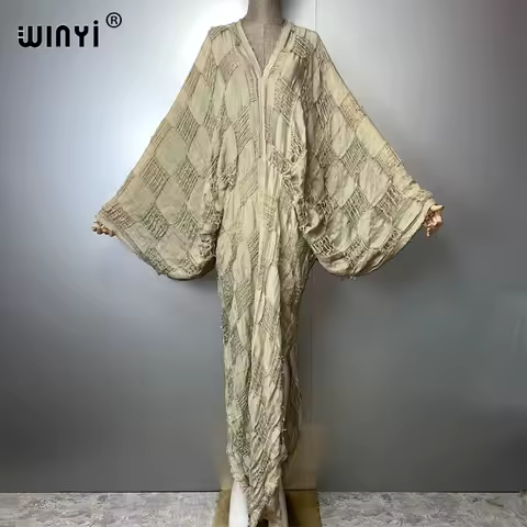 WINYI fashion kaftan tie-dye Make an old dress summer v-neck beach cover up dress Elegant Floor-sweeping evening dress Women