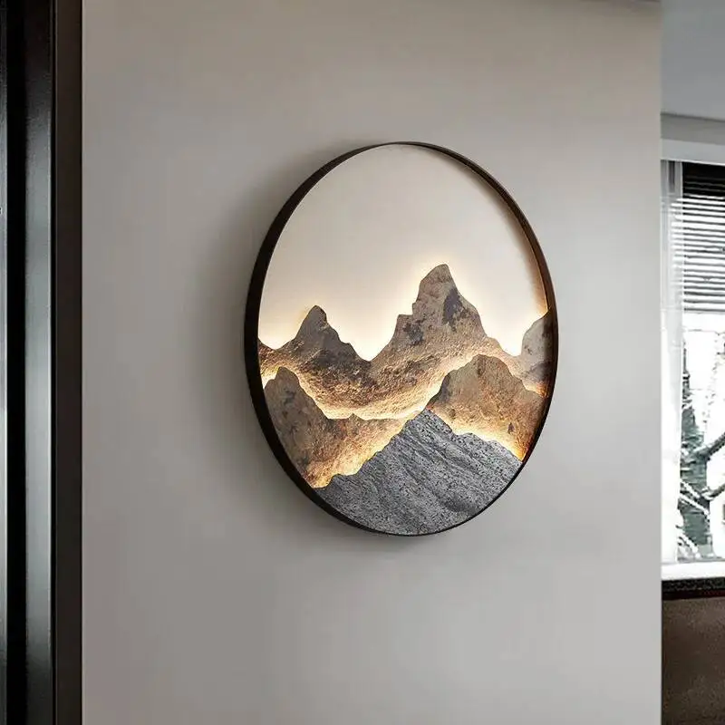 Zen Classic Modern Chinese Porch Round Living Room Landscape Lamp, Television Background Wall Lamp , ,     ,