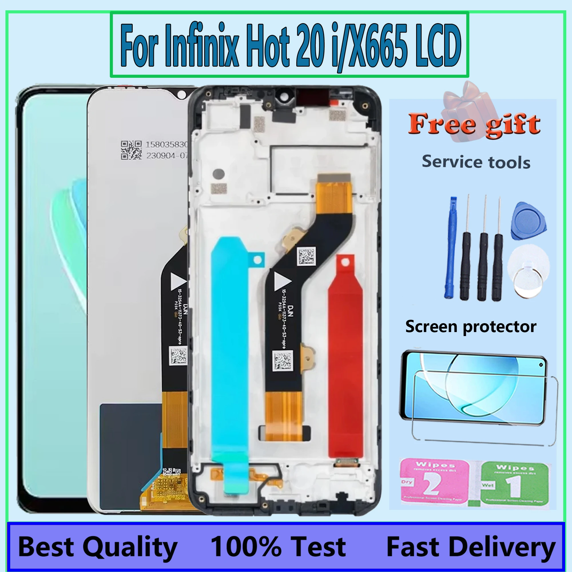 ЖК-дисплей 6,6 дюйма для Infinix Hot 20i X665, с рамкой, детали для замены и ремонта
