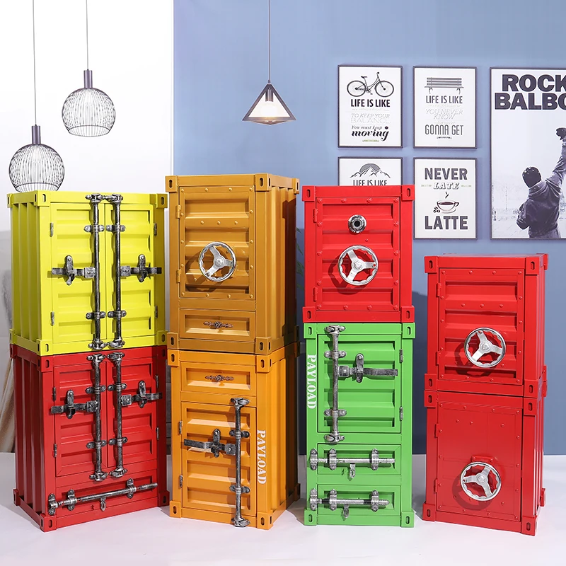 

Container cabinet, industrial wind storage, wrought iron bedside table, retro creative bedside small storage cabinet