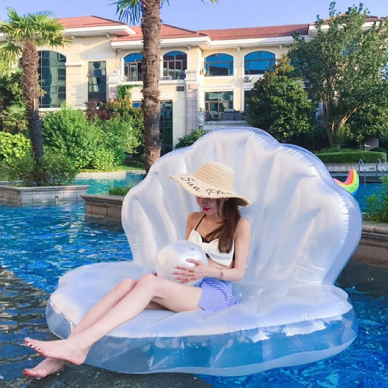 2022 New Shell Inflatable Water Floating Row 150X110X90cm Pearl Ball Scallop Mount Water Inflatable Floating Bed Floating Chair