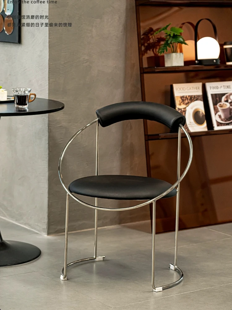 Nordic Simple Living Room Floor Chair Stainless Steel Leather Dining Chair Bedroom Vanity Chair