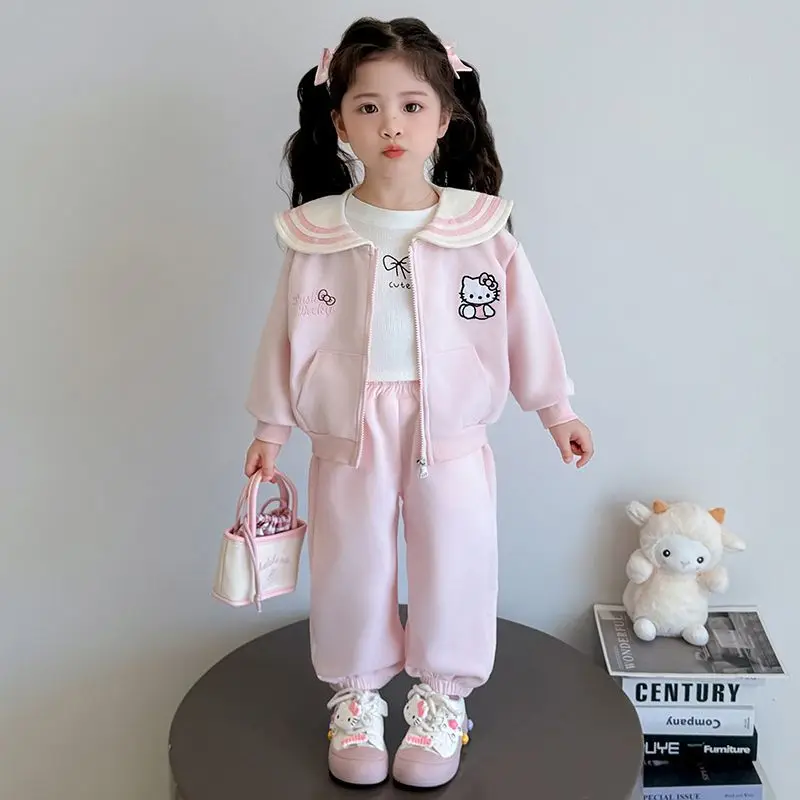 

Autumn Kawaii Hello Kitty Sanrio Student Cute Cartoon Long Sleeve Jacket Comfortabl Warm Sportswear Children Sweatpants for Kids
