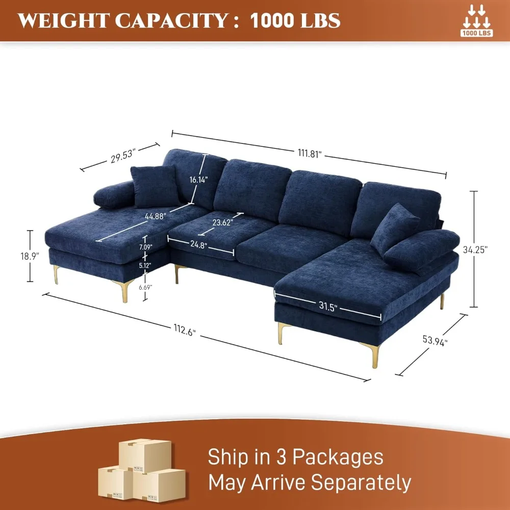 U-Shaped Sectional Sofa, 4 Seat Sofa Set for Living Room, 110.6