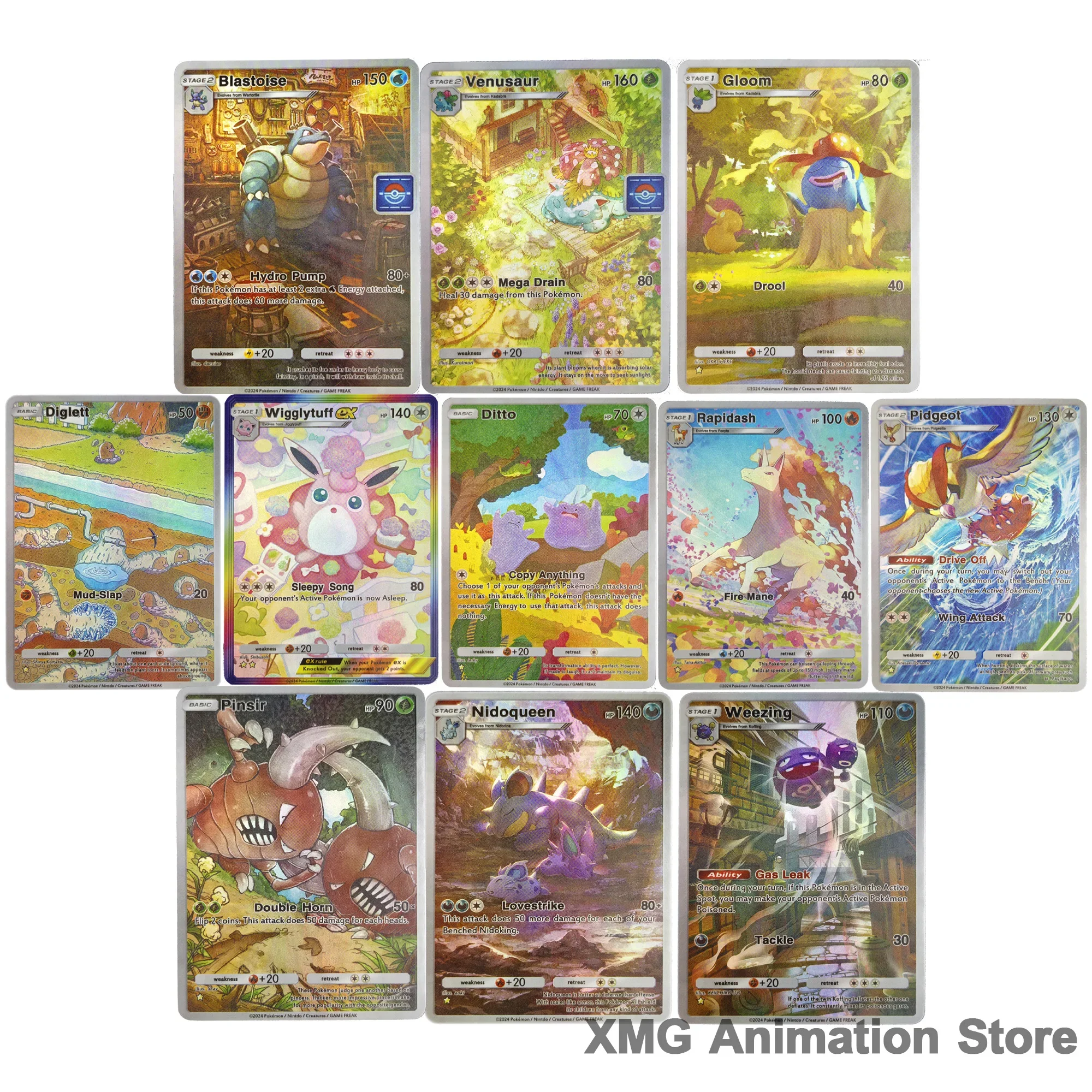 11Pcs/set DIY P.M. Pocket Collection Card Blastoise Venusaur Rapidash English Game PTCG Collection Card Rough Color