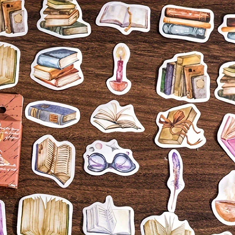1 Box Retro Book Pattern Stickers for Scrapbooking DIY Decorative Material Collage Journaling