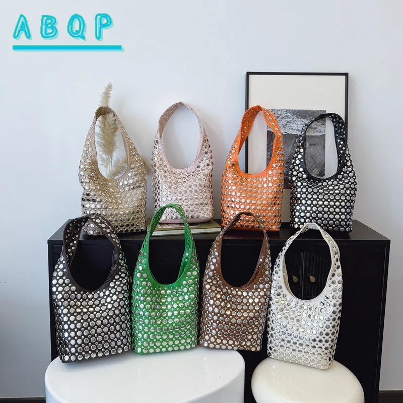 

Ladies Shoulder Bag Underarm Handbag 2025 New Punk Style Rivet Women Versatile Hand Carrying Bucket Bag
