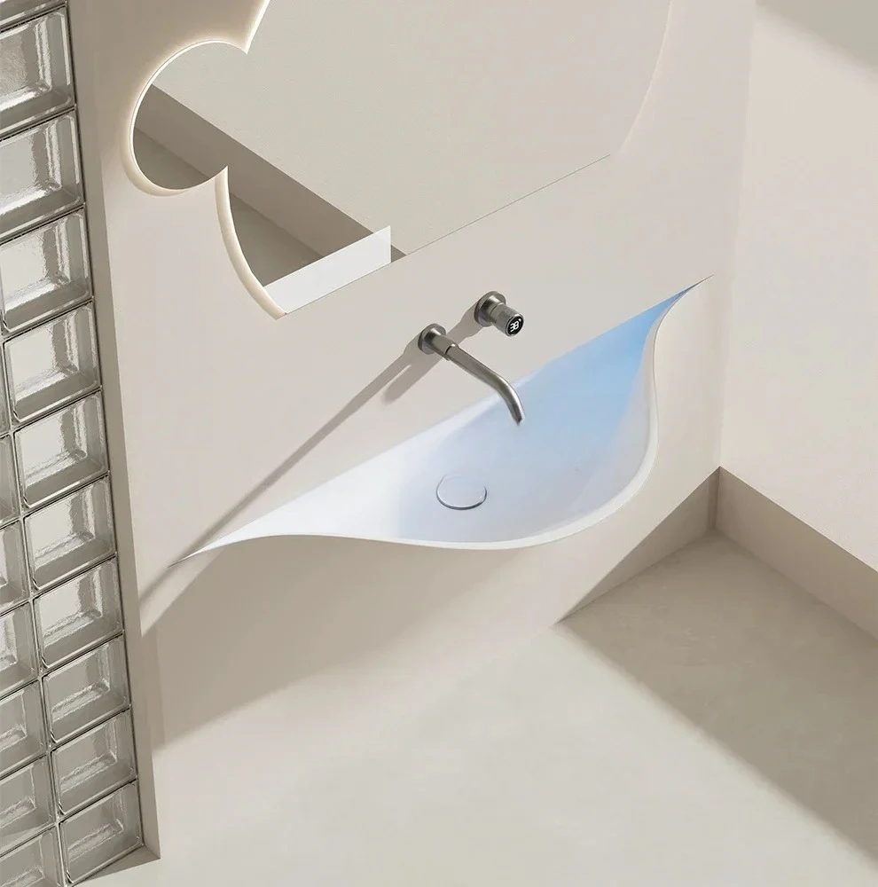 

ss Умывальник с открытой улыбкой, полувстроенный умывальник, чрезвычайно узкий акриловый умывальник из микроцемента