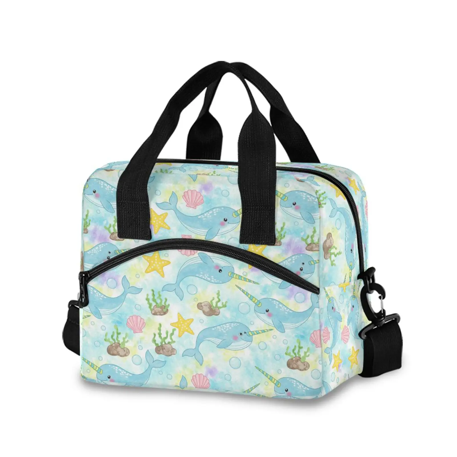Narwhal Women Men Lunch Box Tote Bag Food Fresh Thermal Insulated Lunch Bags Cooler For Boys Girl Kids School Picnic Bento Bag