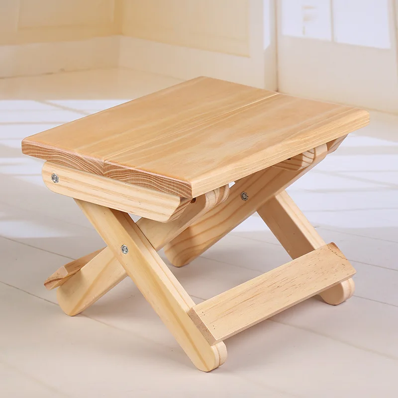

Solid Pine Wood Folding Stool Portable Home Use Small Square Stool Outdoor Fishing Chair