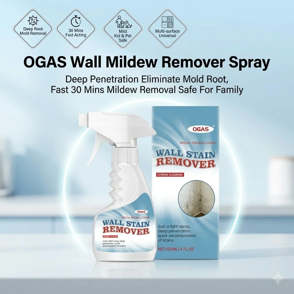Wall Stain Remover Spray 120ml, Deep-Penetrating Mold Mildew Cleaner for Bathroom Tile Grout Silicone Caulk Washing Machine Seal