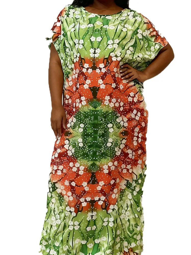 

Ramadan Women Party Dashrobe Kaftan - African Ankara Long Dress with Scarf, Boubou, Printed Soft Cotton Brocade Stones