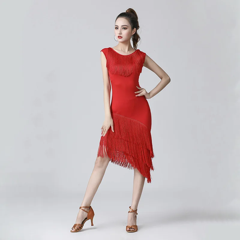 2024 Lady Latin Dance Practice/performance Dresses Black Red Tassel Women Clothing For Cha Cha/ruma/samba/latin Dancing Skirts