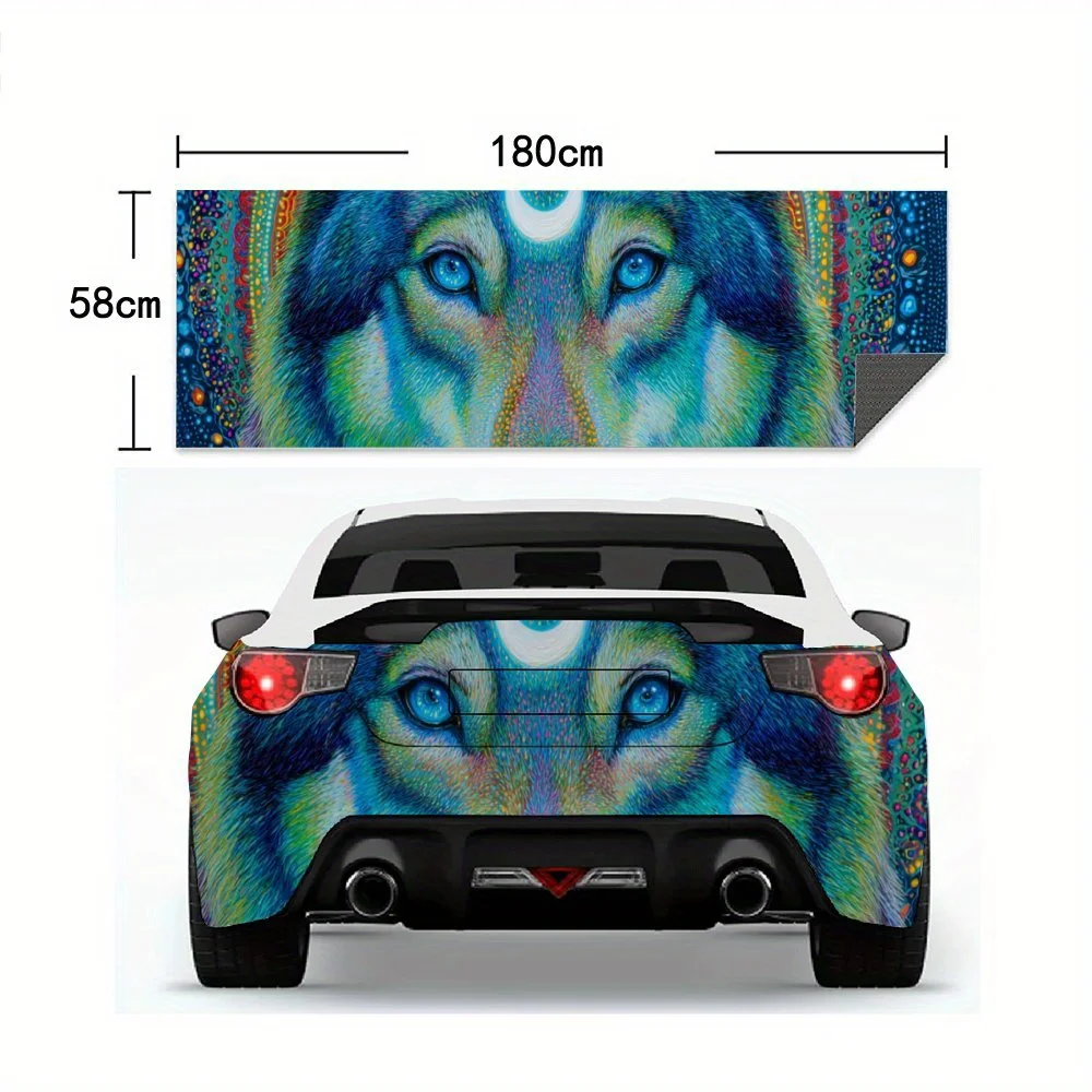 ملصق سيارة على شكل ذئب ملون مع رمز القمر، ملصق فينيل لخلف السيارة، ملصقات فينيل ذاتية اللصق مقاومة للماء لذيل السيارة