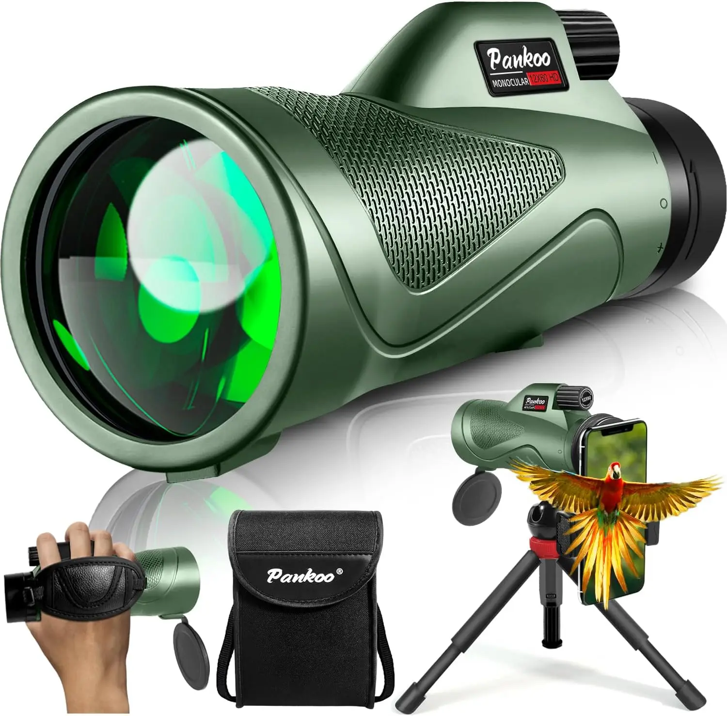 

12x60 Monocular Telescope High Powered with Smartphone Adapter Tripod and Portable Bag, Larger Vision Monoculars for Adults with