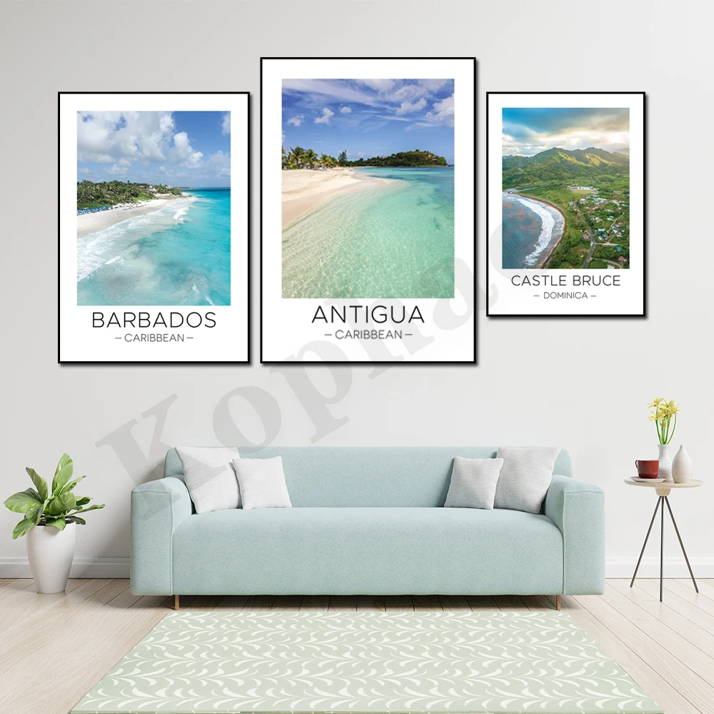 Antigua Beach Dominica Blues Castle Barbados Caribbean Beach Travel Gifts Home Wall Decor Poster