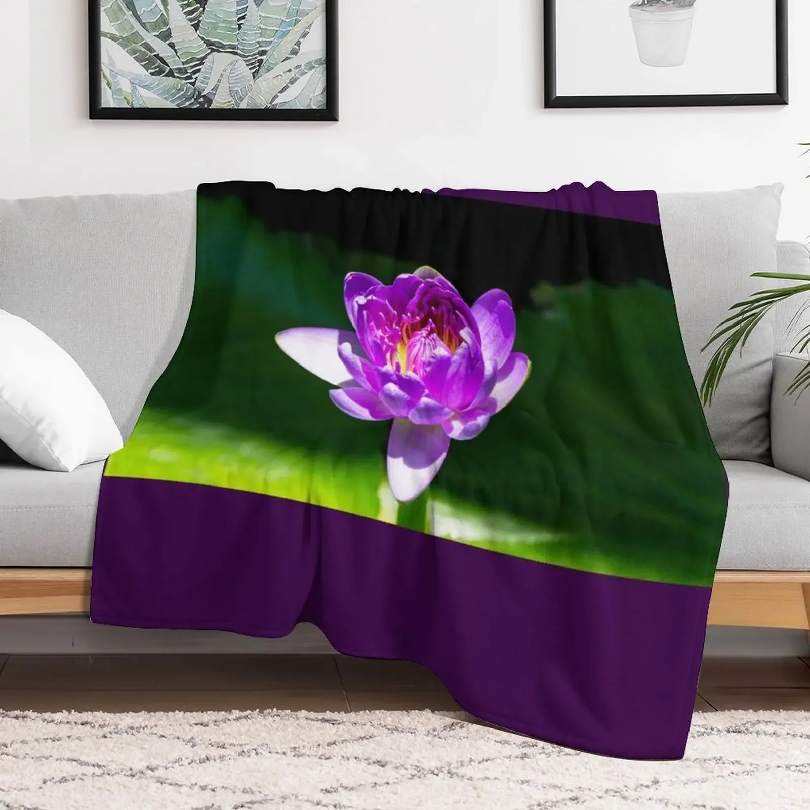 Purple Water Lily Throw Blanket Cozy Home Blanket Gift for Christmas Holiday
