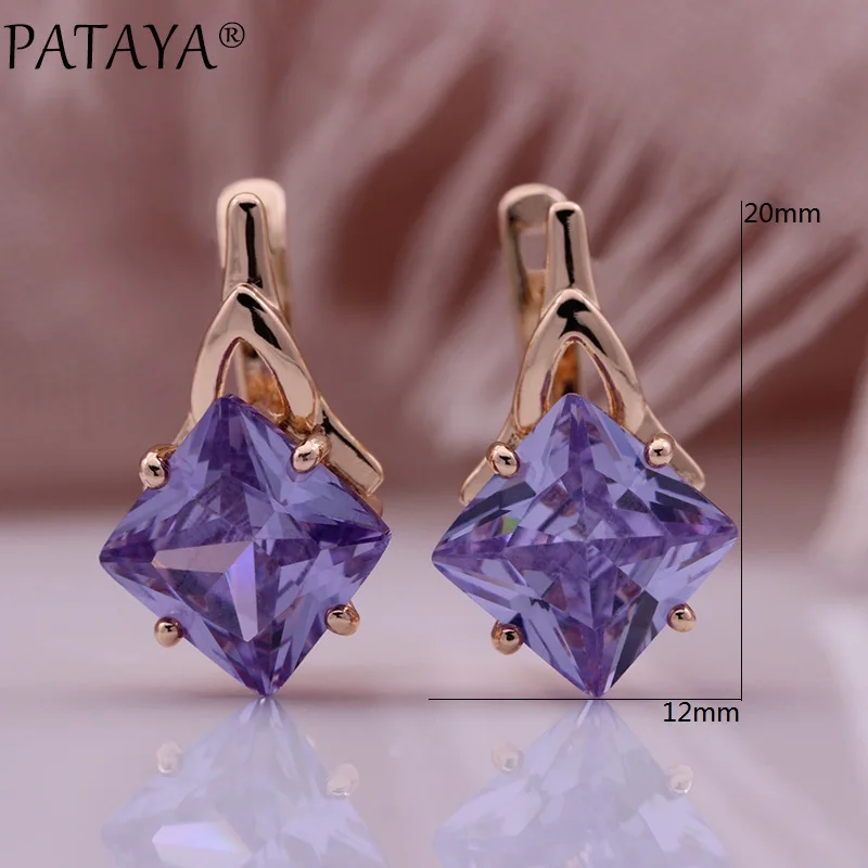 PATAYA New Trend Woman Gift 585 Rose Gold Color Earrings Ring Set Square Natural Zircon Noble Fashion Jewelry Set 2020