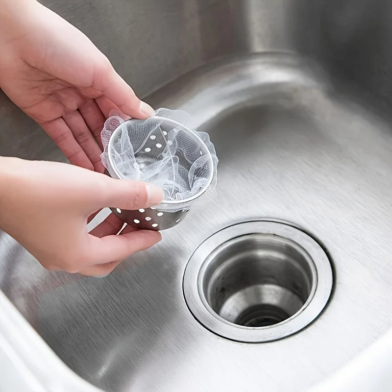 100 مرشح حوض المطبخ القماشي، أكياس جمع بقايا الطعام للاستعمال مرة واحدة، سهلة الصرف والتنظيف، لوازم تنظيف المطبخ الأساسية، مرشحات حوض المطبخ القابل للتصرف، أكياس الفلتر المرنة المضادة للانسداد، ملحقات حوض المطبخ