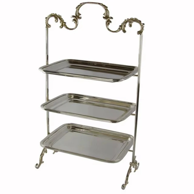 Classical style Traditional design Silver cake stand Royal style 3 rectangular metal racks Home decoration
