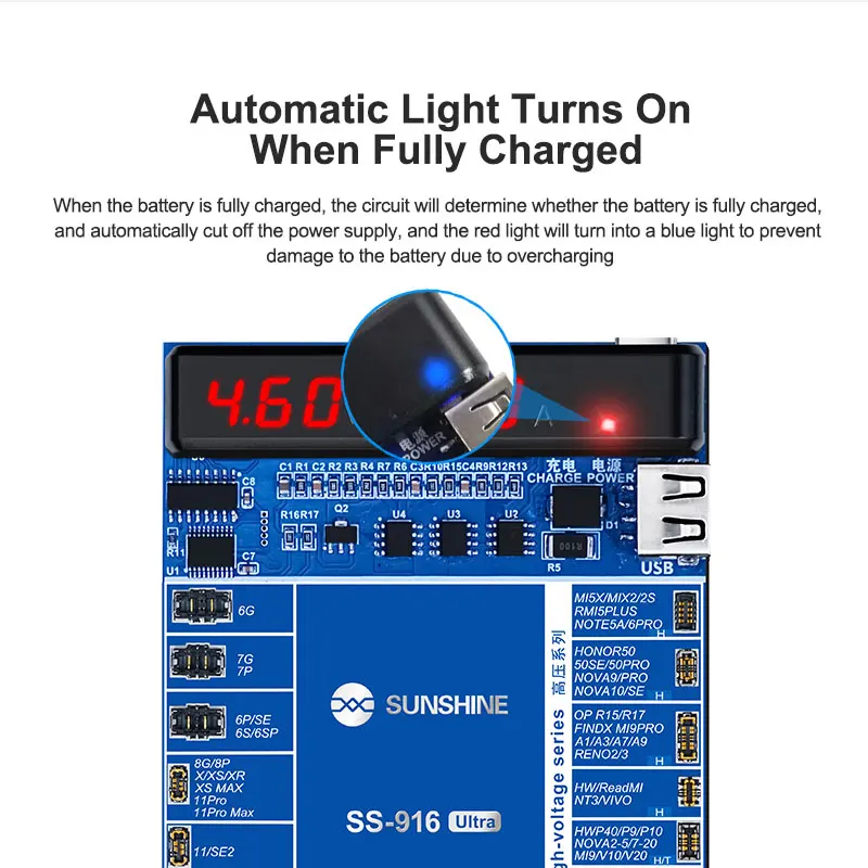 SUNSHINE SS-916 Ultra Charging Activation Fixture 5-9V Adaptive Voltage Support to IP6G-IP17 and Android Models