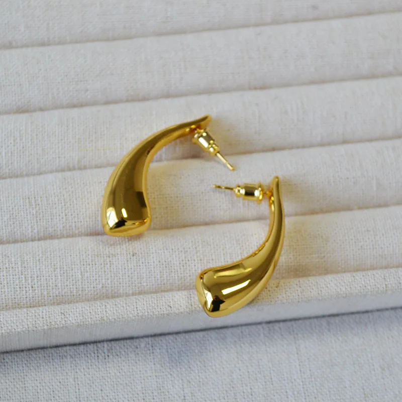 Brass With 18K Gold Long Bar Stud Earrings Women Jewelry Punk Party T Show Gown Runway Korean Japan INS