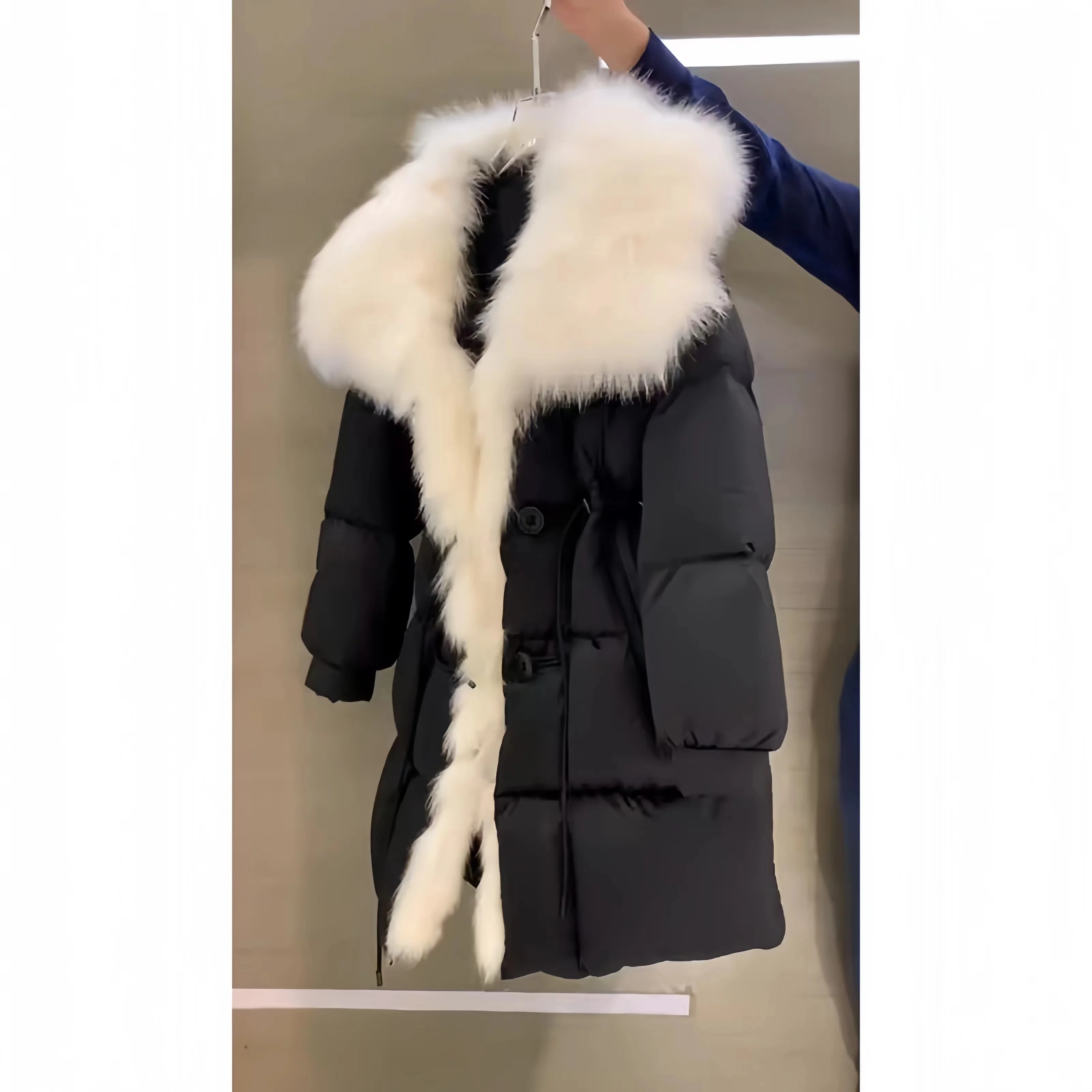 Women\'s Faux Fur Collar Coat, Loose Single Breasted Cotton Jacket, Thick, Warm Female Clothing,Korean , New, Winter, 2024