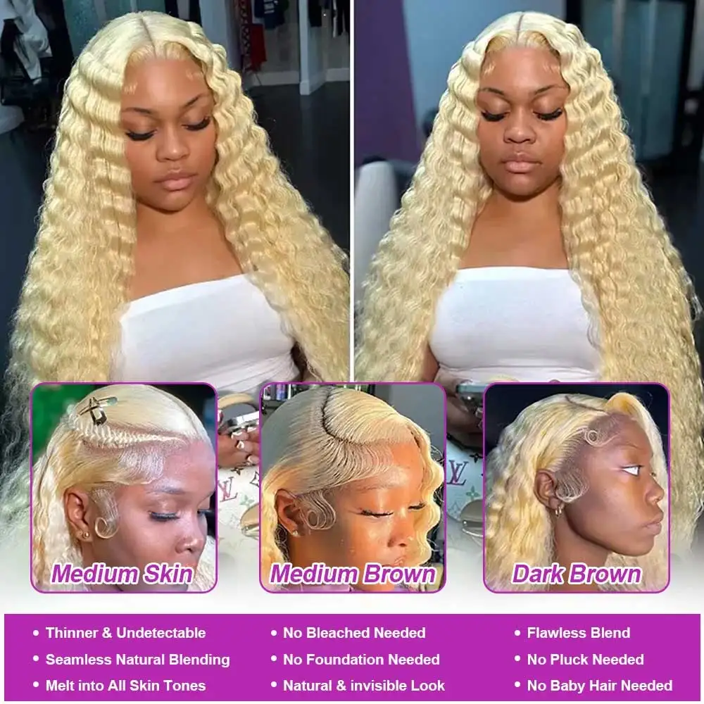 613 فضفاض موجة عميقة 13x6 HD الدانتيل الباروكات الأمامية شعر بشري مجعد 40 42 بوصة العسل شقراء موجة المياه الدانتيل الجبهة الباروكات للنساء 250%