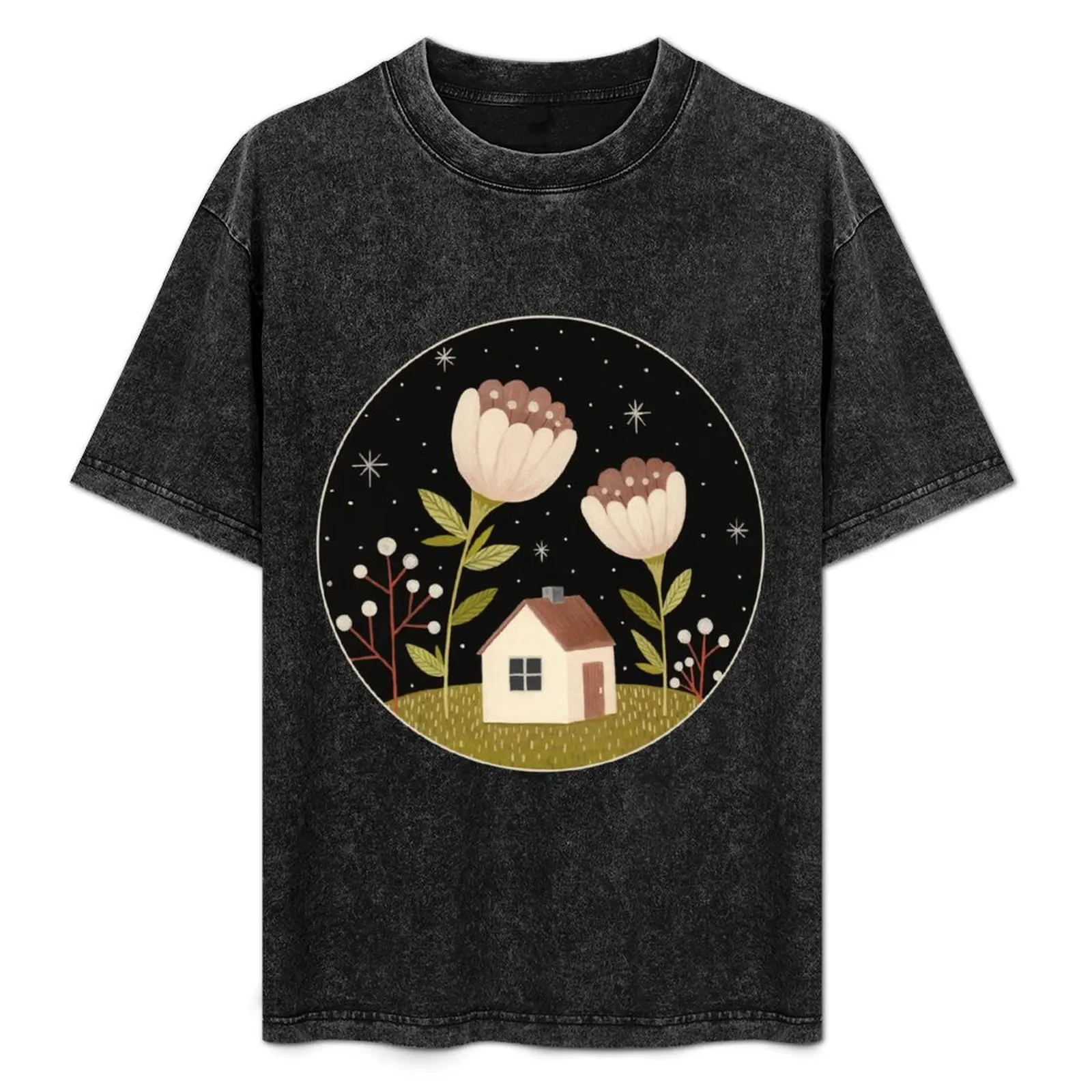 Tiny house among flowers T-Shirt hippie clothes anime t shirts mens champion t shirts