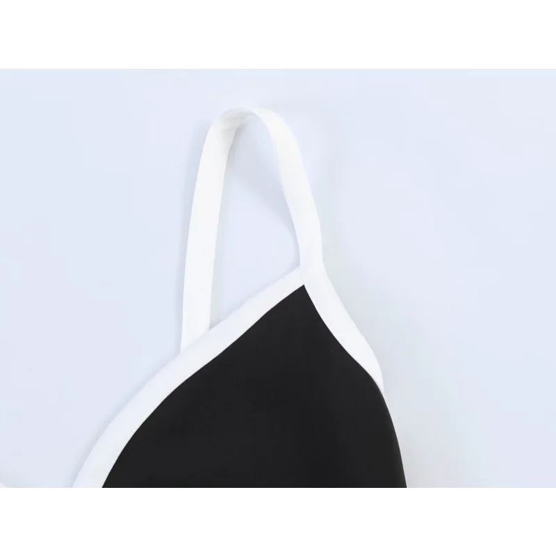 NINE ZAR Women's Slim Fit V-neck Metal Buckle Color Block Sexy Strap Vest Fashionable Casual Wear Polyester Material