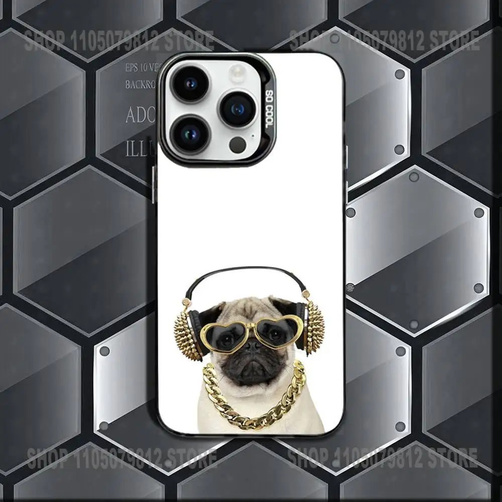 Bonita funda de teléfono Pug Dog para iPhone 17,16,15,14,13,12,11,X,Mini,Pro,E,MAX, funda negra mate a prueba de golpes