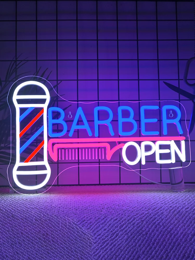 صالون الحلاقة النيون جدار نافذة ديكور معلق لعلامة تضيء محطة صالون الحلاقة القطب صالون الشعر متجر الأعمال