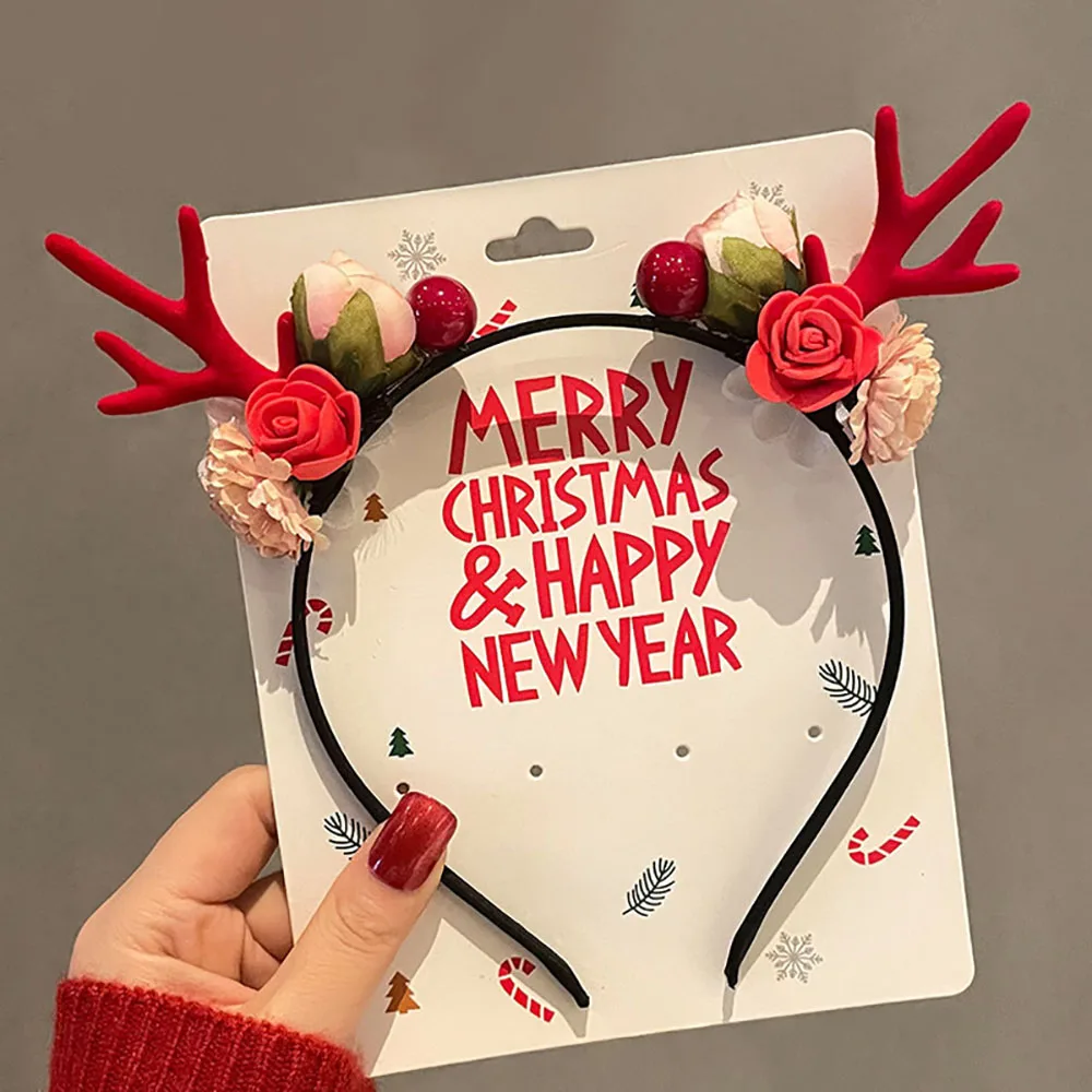 2025 Christmas Red Velvet Antler Hairband Cute Simple Vintage Christmas Ball Headwear Women'S Fashion Accessories Hairband - Image 6